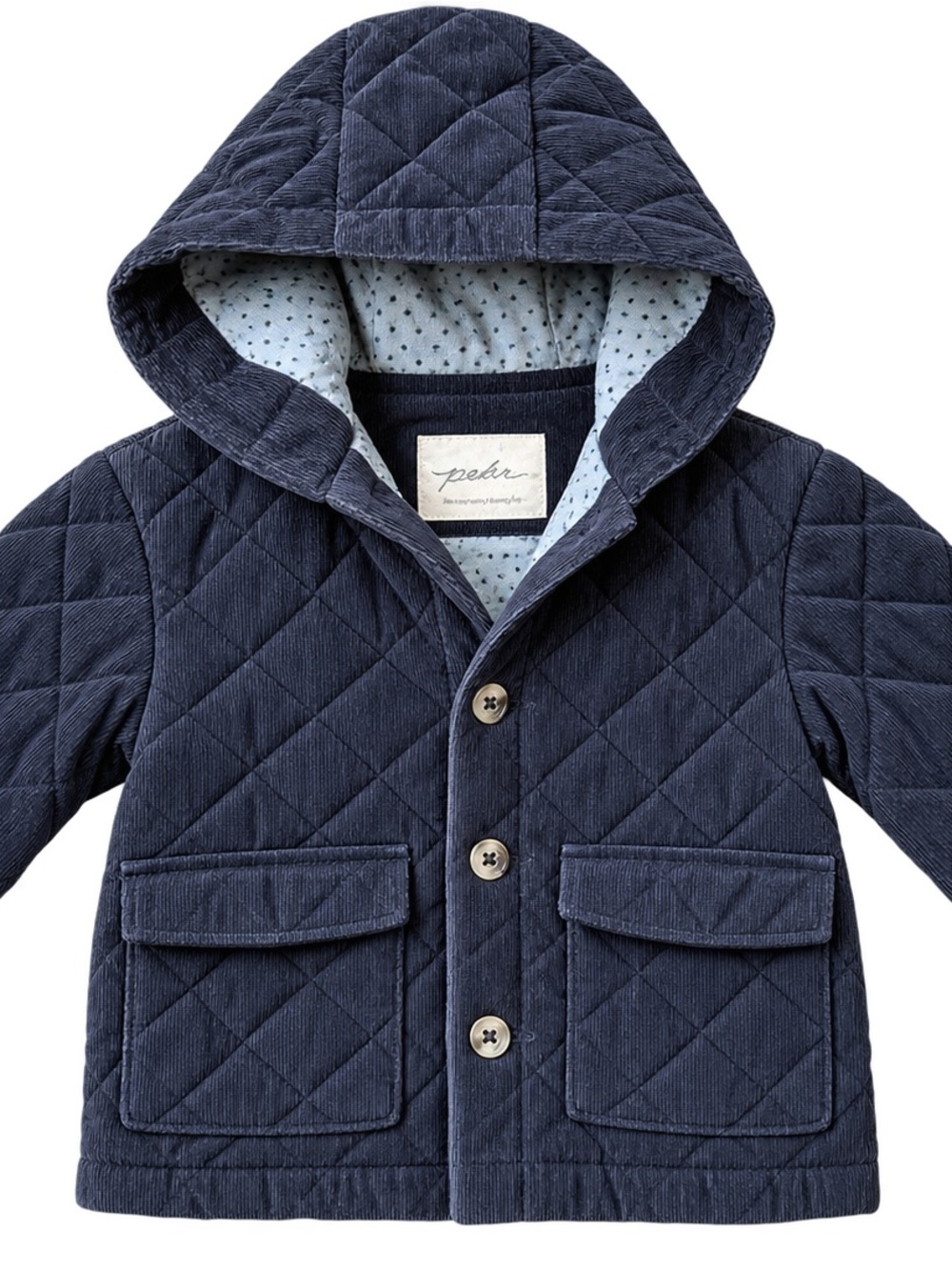 Pehr Navy Quilted Corduroy Hooded Jacket – Toddler / Kids 4-5T